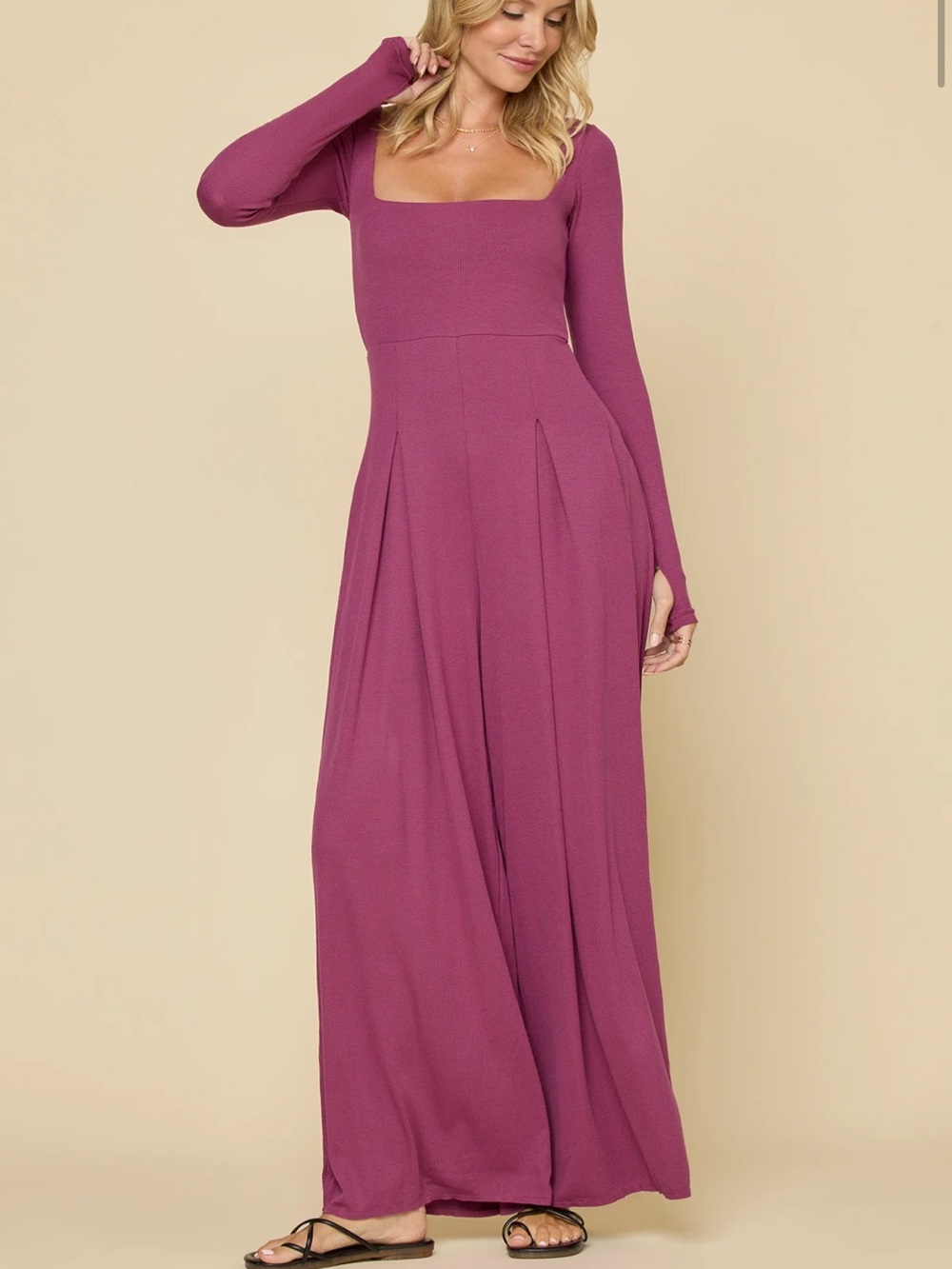 Popflex Go With The Flow Long Sleeve Jumpsuit Raspberry Medium Petite